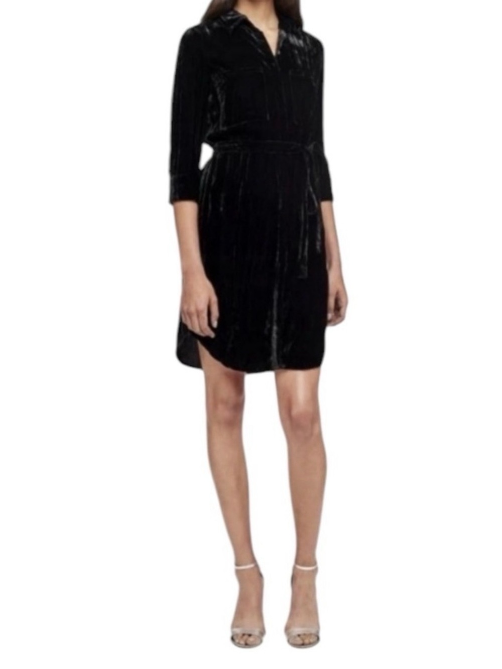 L'AGENCE Stella Black Velvet Crinkle Shirt Dress Size Small